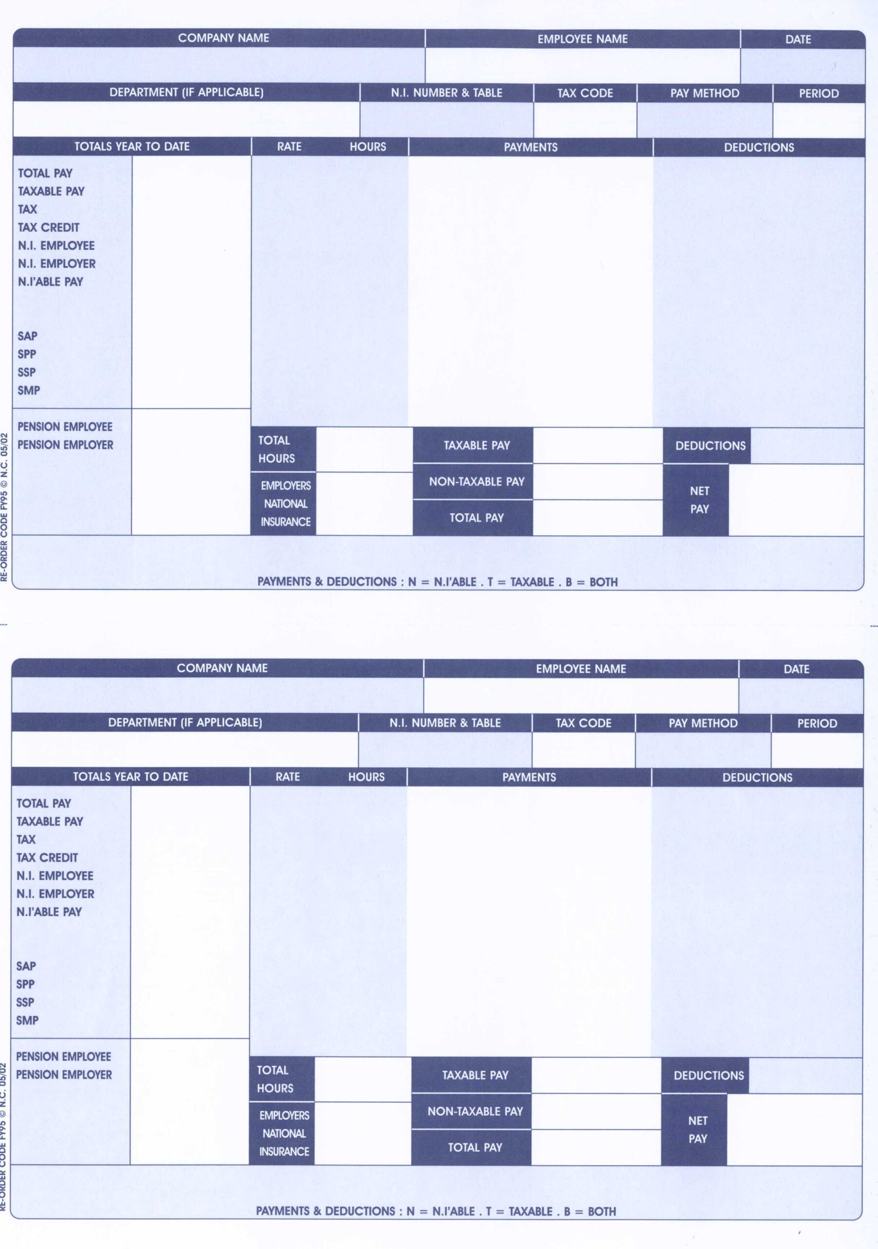 FY95 COMPATIBLE IRIS PAYSLIPS Two payslips per page