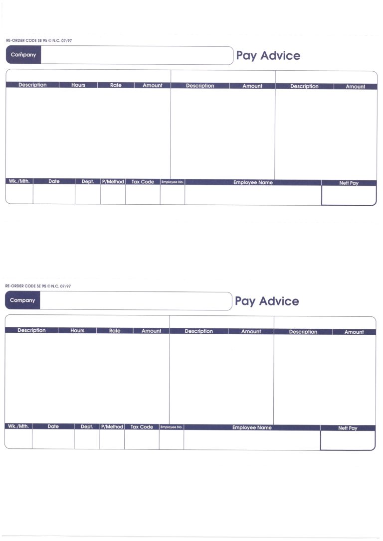 SE95 PAYSLIPS For use with SAGE and MONEYSOFT