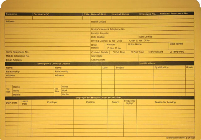 Pay01 Form.pdf Personnel Wallets Pre-printed Yellow Pack 50 PWY01 - Payslips Direct