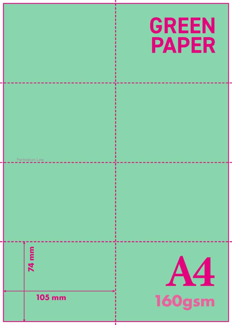 A4 Blank Perforated Paper A7 160gsm Green