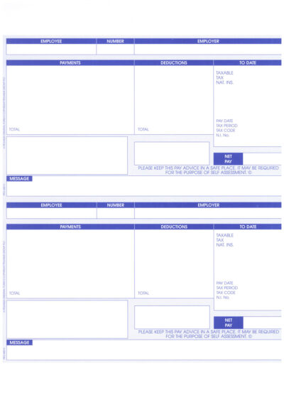 PEG600 - PEGASUS ORIGINAL 1 PART A4 LASER PAYSLIP WITH ADDRESS - 2 PER SHEET