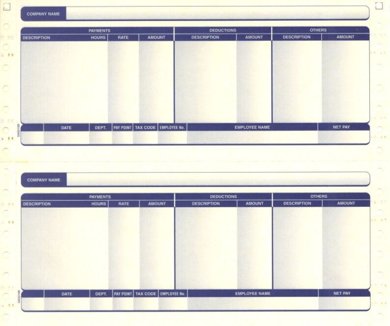 COMPATIBLE SAGE CONTINUOUS 2 PART PAYSLIP